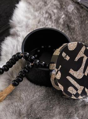 包豪斯软装极繁主义黑白灰风格暗夜拼图托盘圆形收纳盘纸巾盒摆件