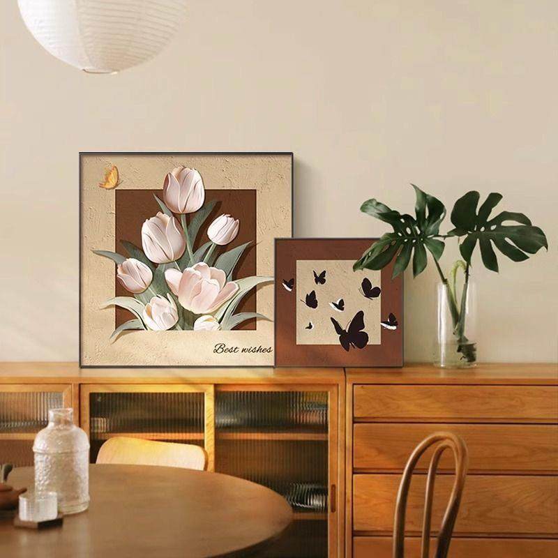 玄关柜摆台画法式高级感复古花卉艺术餐厅挂画中古风蝴蝶燕子壁画,淘宝优惠券,粉丝福利购,淘宝优惠卷