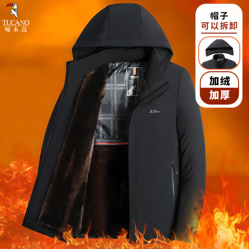 啄木鸟棉服男款2025冬爸爸装新款加绒加厚防寒棉袄中老年棉衣外套