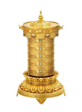 藏式纯铜转金筒电动转动筒w摆件六字转轮龙头天珠插电电动转轮