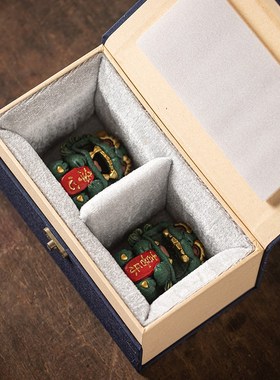 中式国潮文创瑞兽醒狮笔搁t笔架书房桌面摆件净心喜乐一对礼盒装