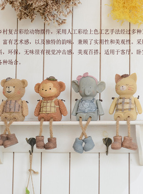 新品创意家居吊脚娃娃树脂工艺小摆件H房间卧室搁板可爱动物装饰