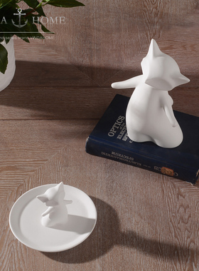 新品美式北欧装饰品m摆件 狐狸果盘客厅卧室小动物软装家居饰品工