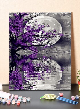 极速数字油画diy手工填充u中秋月亮团圆思念故乡中式手绘涂色油彩