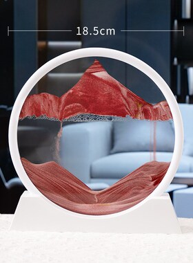 极速圆形3D玻璃流沙n画沙漏 流动山水装饰工艺礼品家居摆件 朱砂