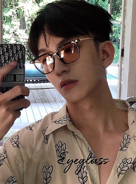 速发新款韩版男士简约宿形大框墨近原方复古茶色太镜潮配镜视度数