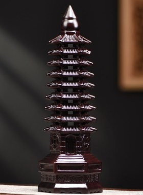 速发黑檀木雕九空空心文昌塔木层镂质家用实木层宝塔摆件小学生专