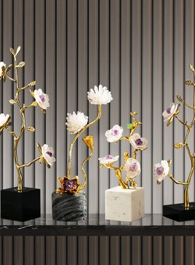 速发简约水晶室样件摆板间玄关新房装饰品喜鹊登梅办公花桌面摆设