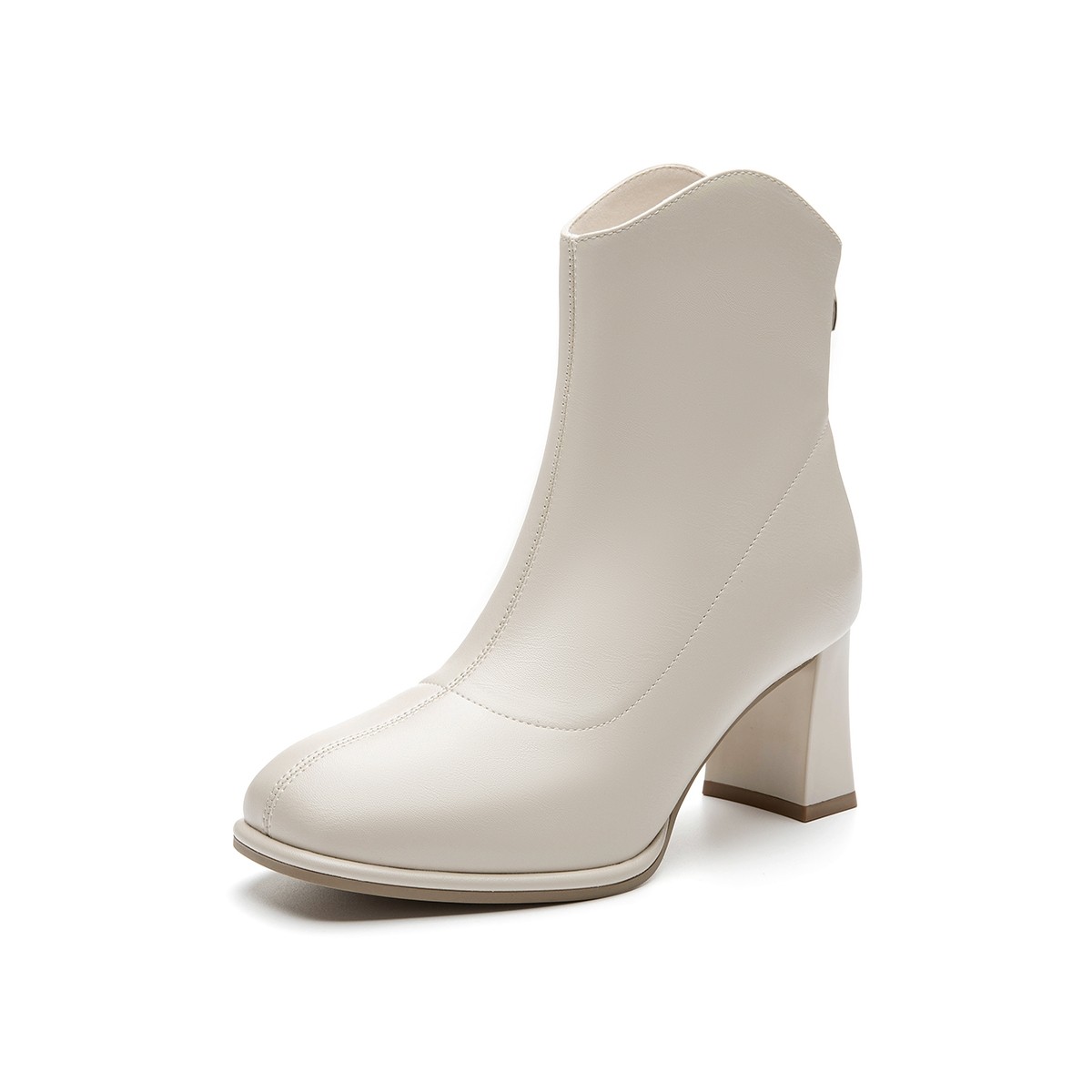 大东法式白色短靴女2025新款秋冬加绒粗跟高跟靴子方头裸靴瘦瘦靴,淘宝优惠券,粉丝福利购,淘宝优惠卷