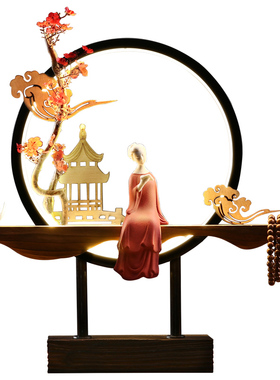 极速L新中式禅意摆件灯圈小夜灯家居H装饰品客厅办公室桌面创意开