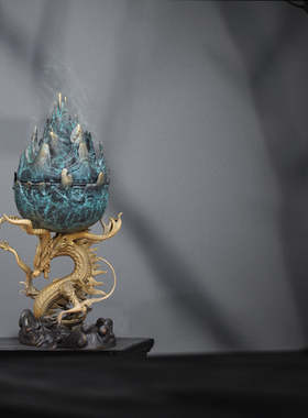 新品彩铜卧龙香熏炉摆件熏香炉m家用禅室茶室装饰品寺庙佛堂供奉