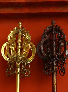 极速纯铜锡杖f九股六股四股禅杖佛具铜摆件室内寺庙圣僧护法权杖