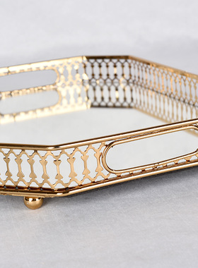 极速客厅摆件简约时尚精美花边托盘E三件套铁艺摆件电镀拉丝防锈