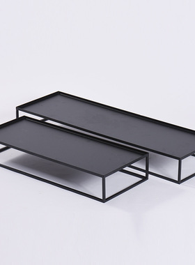 极速现代新中e式简约金属黑色铁艺托盘茶盘收纳盘客厅书房茶室装