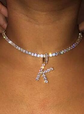 极速Caraquet Ice ouot A-Z Letter Initial Pendant Necklace Si
