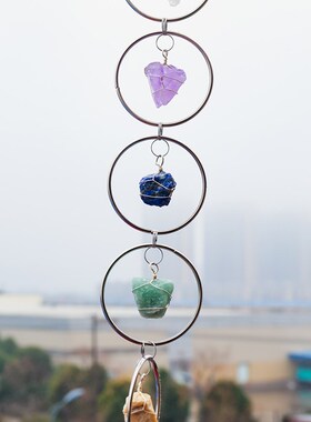 新品天然水晶原石矿石o圆环挂件七色原石瑜伽装饰摆件家居风铃墙