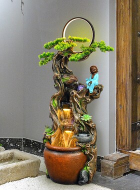 极速田园禅意流h水喷泉树脂室内风水轮阳台庭院假山招财加湿器开