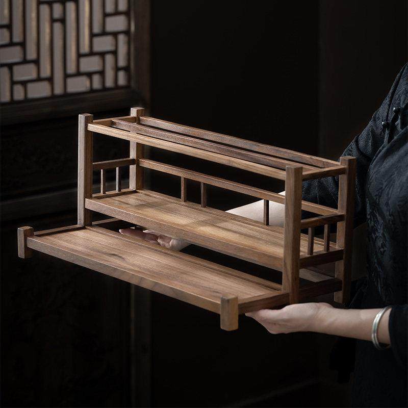 黑胡桃木茶具置物架茶杯架子茶壶收纳架摆放架茶桌置物架博古架,淘宝优惠券,粉丝福利购,淘宝优惠卷