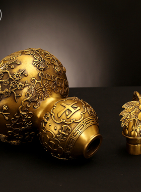 四季平安开口空心五黄二黑铜葫芦工艺品客厅卧室纯铜摆件大号装饰