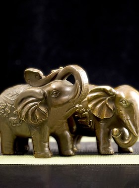 黄铜招財如意大象复古葫芦元宝象纳福风水吸水象家用店铺客厅摆件