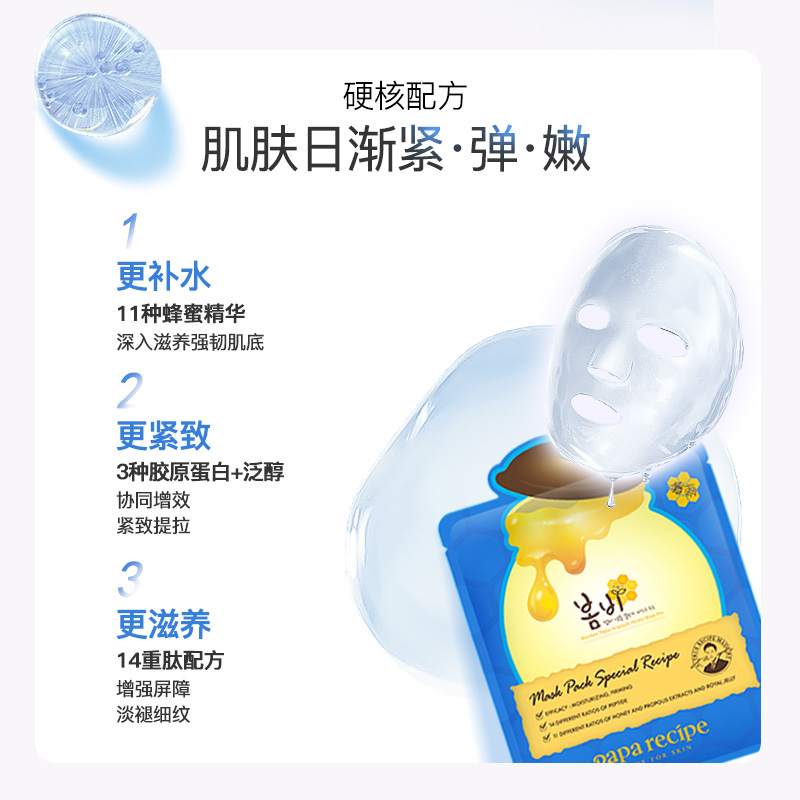 【新升级】韩国春雨蜂蜜提拉面膜蓝10片淡化细纹抗皱补水官方正品