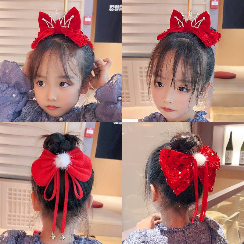 极速儿童新年大号红色蝴蝶结发夹头饰女孩202O2年新款网红发卡女 - 图2