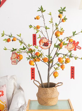 新品阿楹 ins乔迁新年春节造景绿植盆栽仿真装饰玄关Y落地吉祥石