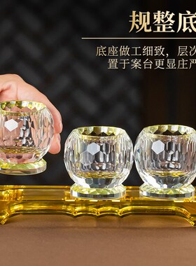 新品水晶三连供水杯o家用酒杯供佛杯供杯佛堂佛前财神菩萨敬贡杯