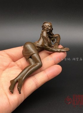 新品铜器铜现代女郎镇纸笔搁摆件创意铜宠趟式长V发美女桌面摆件