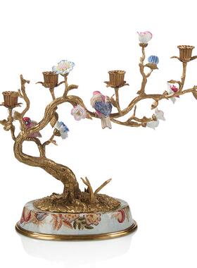 欧式陶瓷配铜花香浅蓝双耳罐花盆简约花器花盆纸巾盒烛台软装摆件