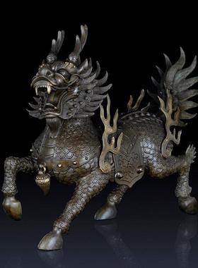 纯铜麒麟摆件铜火麒麟家居饰品客厅摆件办公室招财铜麒麟一对摆件