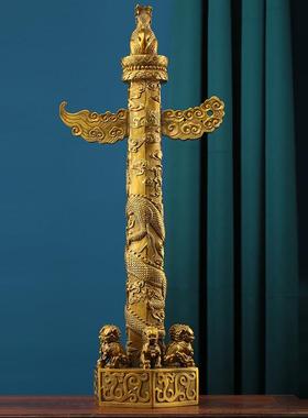 黄铜华表摆件精致华表流云柱中华柱盘龙柱铜家具办公室装饰工艺品