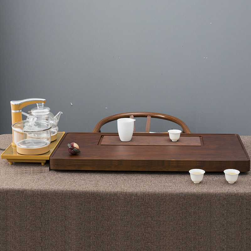茶盘实木家用整块黑檀花梨木质茶台简易大小电木排水茶海茶具套装 - 图2