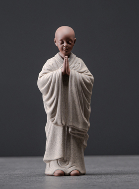 速发新中式禅意紫砂小和尚摆件创意家装居饰品陶瓷小摆弥茶宠茶桌