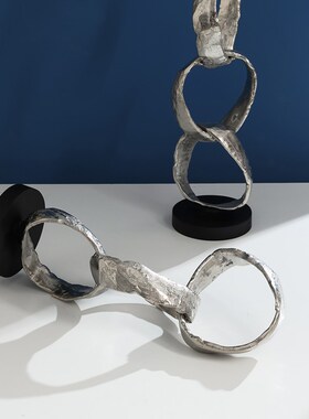 新品装饰推荐印度进口轻奢银色铝制圆环摆件客P厅玄关茶几桌面创