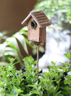 新品手工鸟窝鸟巢小房子森系花y园花盆花插地插阳台趣味装饰摆件