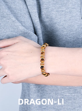 DRAGON LI狸花猫藏式新中式牛骨黄虎眼圆珠串珠情侣闺蜜礼物