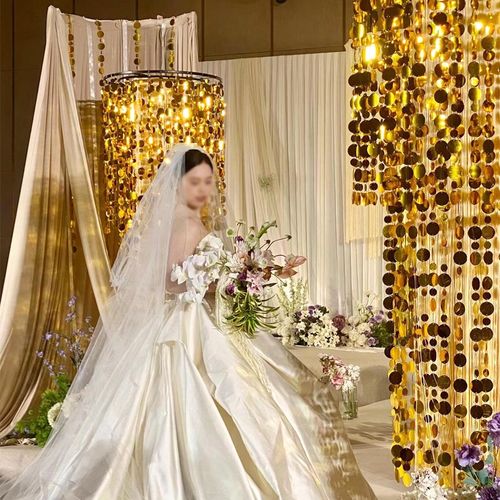 极速婚庆布置圆形亮片串珠光门帘挂帘G镜面婚礼舞台背景吊顶装饰 - 图0