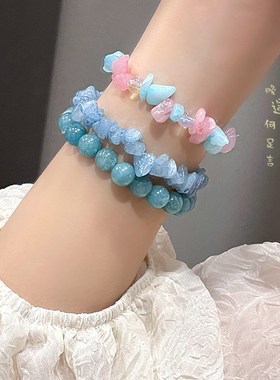 极速不规则天然碎石串珠手链女生夏天轻奢小众精致V手串新中式闺