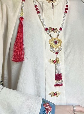 极速长相守红色璎珞s平安锁新中式背云流苏项链马面裙汉服旗