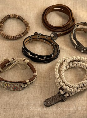 极速手作款波西米亚民族风牛皮编织绳手链女N生新中式个性复古情