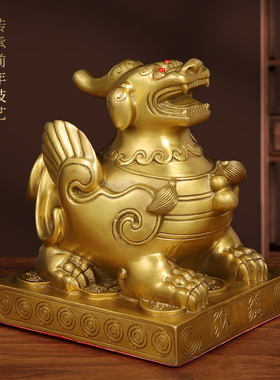 新品貔貅摆d件一对公母纯黄铜貔恘皮丘客厅家用店铺办公室开业礼