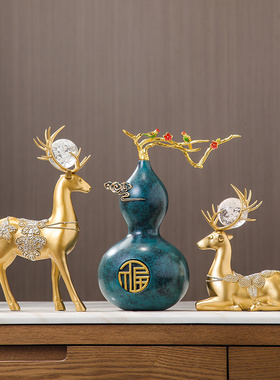 极速新中式葫芦玄关入户摆件博z古架新年摆设客厅酒柜装饰乔迁新