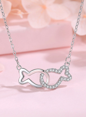 鱼生有你项链简约925纯银双鱼颈链网红锁骨链女气质韩国首饰