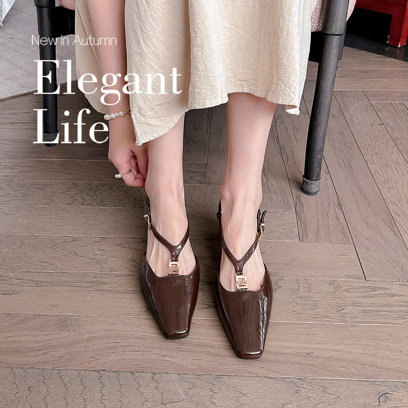 同款京圈富美~方头小金扣鳗鱼纹小猫跟后空凉鞋女夏季,淘宝优惠券,粉丝福利购,淘宝优惠卷