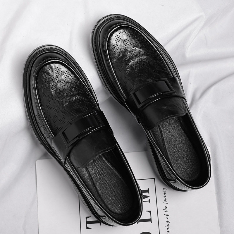 皮鞋男2025夏季新款镂空休闲一脚蹬透气懒人青年乐福鞋潮一件,淘宝优惠券,粉丝福利购,淘宝优惠卷