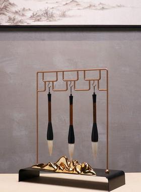 新中式现代书房办公室文房墨宝毛笔架摆件创意样板间桌面软装饰品