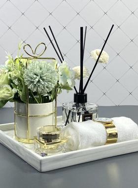 样板房浴室摆件化妆室装饰品洗手台香薰卫浴托 托盘组合套装软装