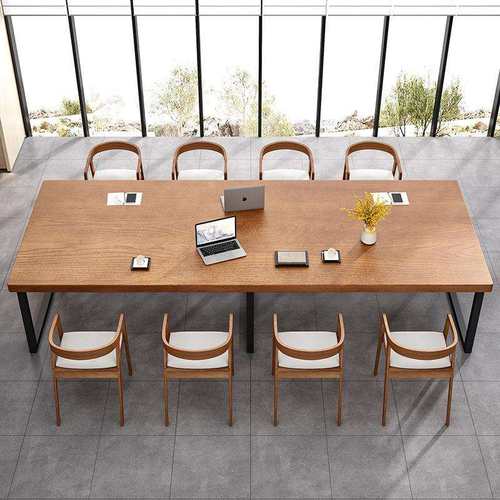 实木会议桌办公电脑桌椅组合现代简约工业风洽谈桌大长桌长条桌子 - 图2