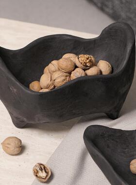 梵其黑色圆形碳化木瓶摆件简约现代茶几电视柜客厅玄关果盘装饰品